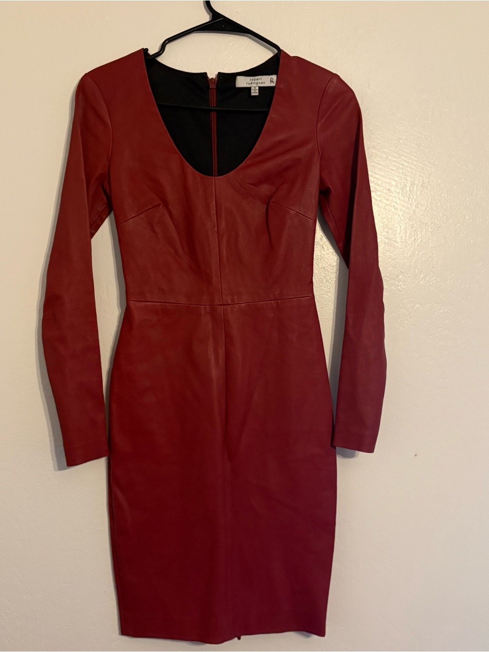 Robert Rodriguez 100% Leather Wine Color Mini Dress Long Sleeve Size 0